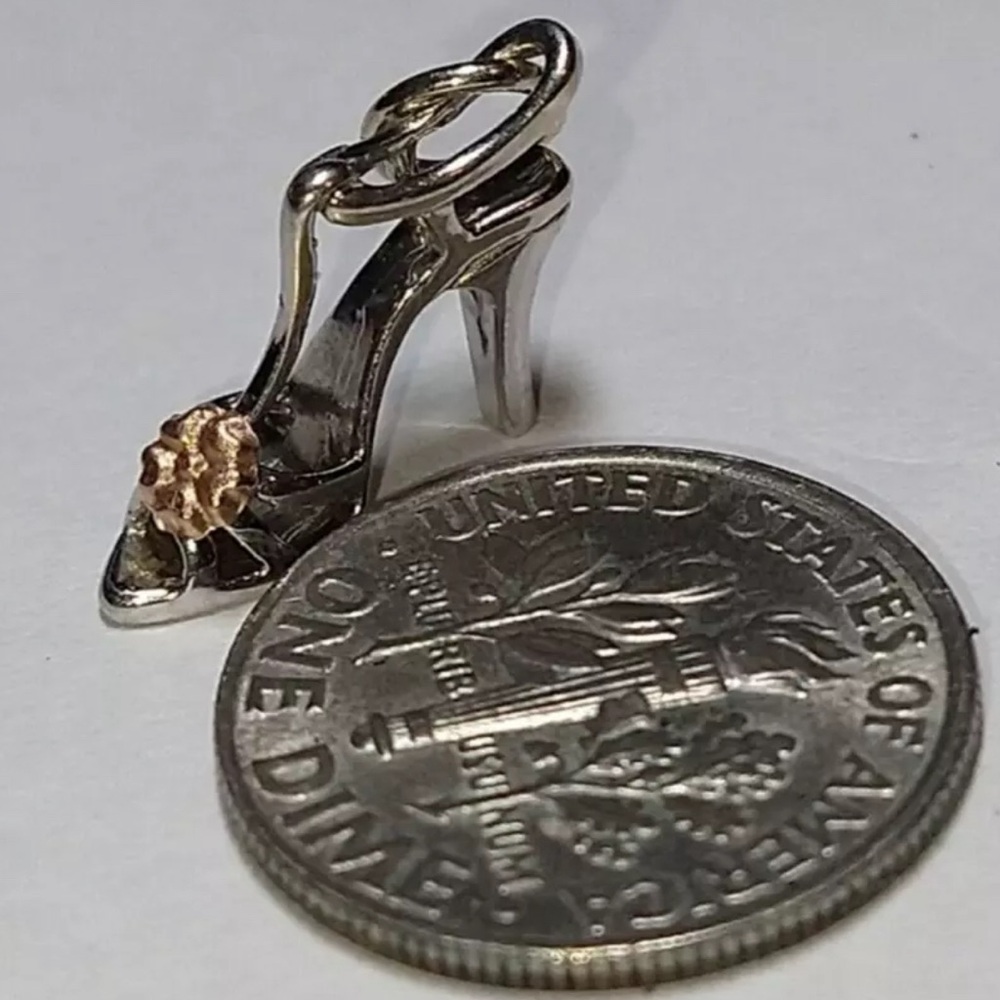 14k Solid white gold high heel pump shoe  Pendant